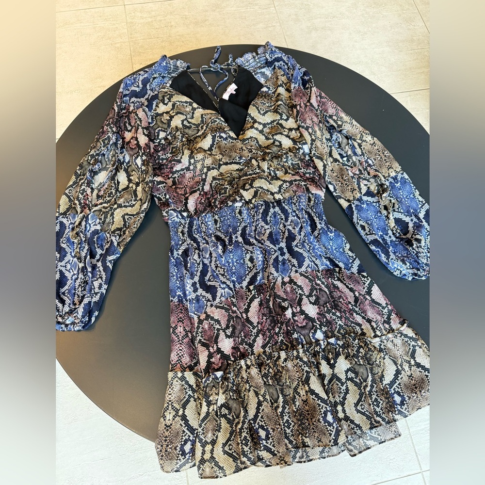 PARKER Gladis Python Print 100% SILK Georgette‎ Mini Dress, Size S, Retail $368 - Picture 6 of 12